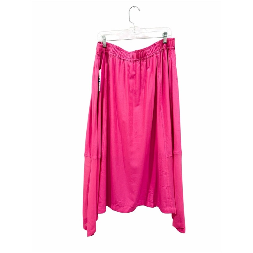 DKNY Handkerchief Hem Mixed Media Pull On Elastic Waist Maxi Skirt Pink XL NEW - Picture 9 of 16